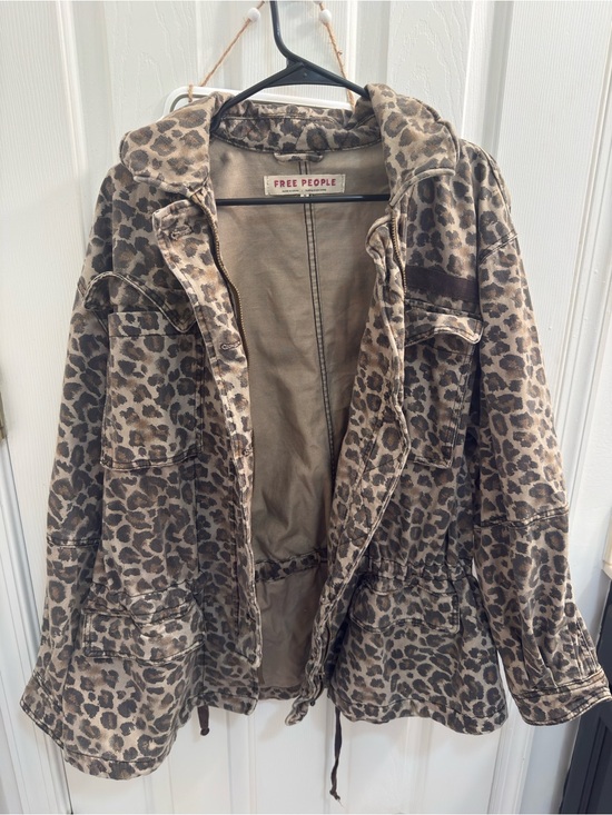 Free People Jackets & Blazers - Free People Leopard-Print Utility Jacket in Taupe and Dark Brown